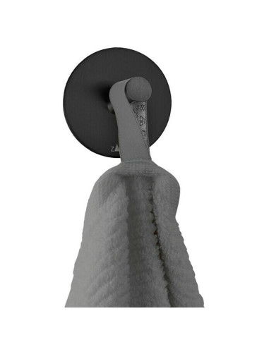 Самозалепваща закачалка за кърпи Duplo - Неръждаема стомана, черна, мат