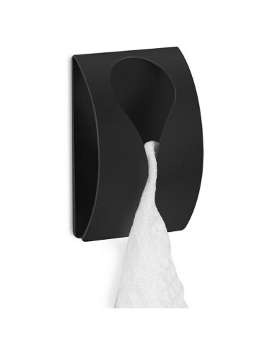 Самозалепваща закачалка-клин за кърпи Genio - Неръждаема стомана, черна, мат
