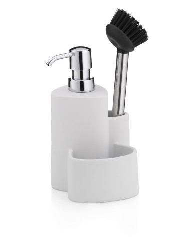 Комплект диспенсър за сапун с четка и отделение за гъба “Purana“ - 350 мл. - бял - KELA