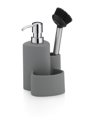 Комплект диспенсър за сапун с четка и отделение за гъба “Purana“ - 350 мл. - светло сив - KELA