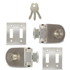 Комплект секретна брава за стъклена еднокрила врата Kale Kilit KD 070-20-124 - 3 ключа, за ляво или дясно отваряне, хром
