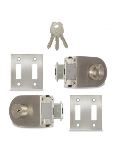 Комплект секретна брава за стъклена еднокрила врата Kale Kilit KD 070-20-124 - 3 ключа, за ляво или дясно отваряне, хром