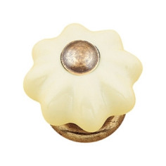 Мебелна дръжка порцеланово цвете Nesu - Ø33 мм, порцелан, месинг