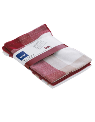 Комплект от 3 бр. домакински кърпи за съдове “Pasado“ - 65х45 см. - червени