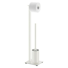Комплект четка за тоалетна с поставка за тоалетна хартия Zack Carvo - Неръждаема стомана, бял мат