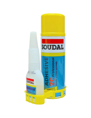 Двукомпонентно моментно лепило Soudal 2C Professional Adhesive - 100 г и спрей активатор 400 г