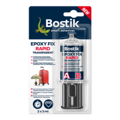 Двукомпонентно моментно лепило Bostik Epoxy Fix Rapid - 2х3 мл, компоненти А+В, прозрачно