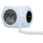 Разклонител Blaupunkt със станция за зареждане на смартфони - 3 шуко гнезда, 2 USB А порта, 2 USB C порта, бял, 12x11x12 см