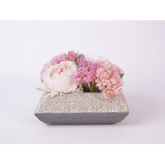 Аранжировка изкуствени цветя IRA Commerce - Височина 20 см, в кашпа, бели и розови
