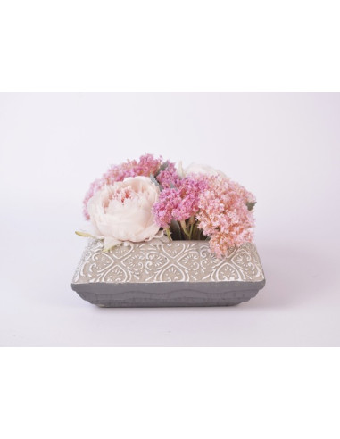Аранжировка изкуствени цветя IRA Commerce - Височина 20 см, в кашпа, бели и розови