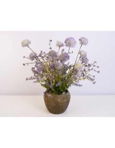 Аранжировка изкуствени цветя IRA Commerce - Височина 38 см, в кашпа, бели и лилави