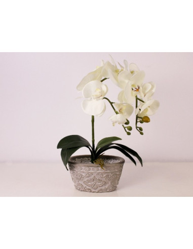 Аранжировка изкуствена орхидея IRA Commerce - Височина 39 см, в кашпа, бяла