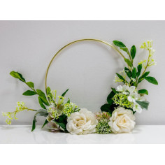 Декорация изкуствени цветя IRA Commerce - Диаметър 32 см, с метален ринг, бели