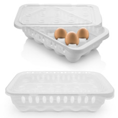 Пластмасова кутия за съхранение на яйца - За 15 яйца, ДхШхВ 28х17,5х7,5, с капак, бяла