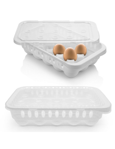 Пластмасова кутия за съхранение на яйца - За 15 яйца, ДхШхВ 28х17,5х7,5, с капак, бяла
