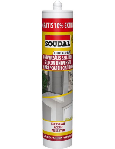 Универсален силикон Soudal - 310 мл, гратис 10 %, бял