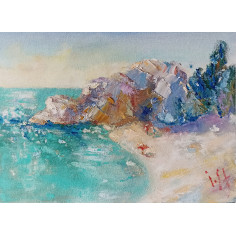 Скалата на плажа  - 23/32 см - маслена картина, автор Ивайло Стоянов