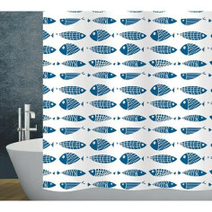 Текстилна завеса за баня Diaqua Scuby - 120x200 см, синьо-бяла