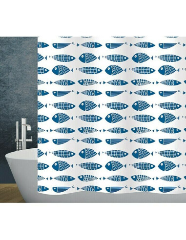 Текстилна завеса за баня Diaqua Scuby - 120x200 см, синьо-бяла