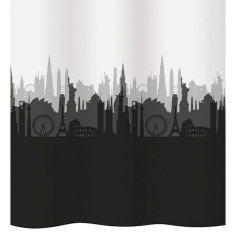 Текстилна завеса за баня Diaqua City - 120x200 см, черно-бяла
