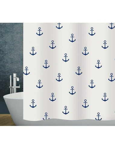 Текстилна завеса за баня Diaqua Anchor - 180x200 см, синьо-бяла