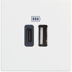 USB розетка и зареждане Bticino Classia RW4287C2 - А+С 5 Vdc, до 3000 mAh, бяла, едномодулна, немски стандарт