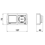 Контакт шуко с ключ Solera - 137х72х42 мм, контакт 2P+E, 16 A, 250 V, ключ 10 А, бял, за открит монтаж