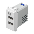USB зарядно TEM EM67PW-B - 5 V, 2,1 А, 2хUSB, бял, едномодулен, италиански стандарт