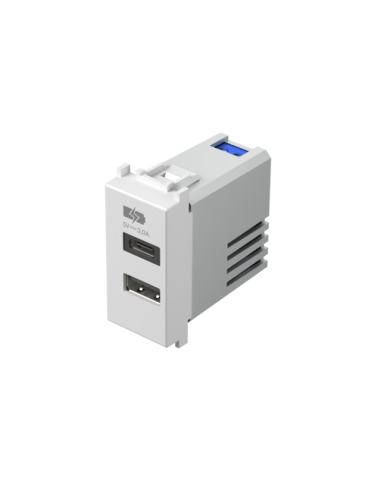 USB зарядно TEM EM68PW-B - 5 V, 3 А, 1хUSB тип А, 1хUSB тип С, бял, едномодулен, италиански стандарт