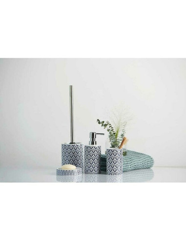 Комплект четка за тоалетна Lorca - Керамика и метал, бяло-син и хром