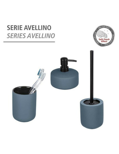 Комплект четка за тоалетна Avellino - Керамика и пластмаса, син и черен