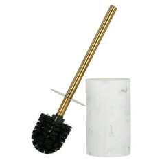 Комплект четка за тоалетна Marmel - Полирезин,  бяла, златна с мраморен ефект