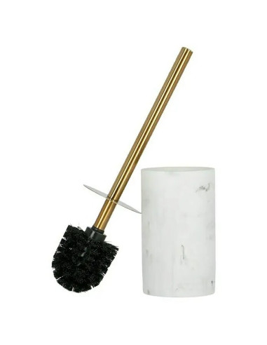 Комплект четка за тоалетна Marmel - Полирезин,  бяла, златна с мраморен ефект