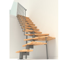 Imagén: Г-образна стълба Comfort Style Turn, стъпала бук - парапет в сребрист цвят