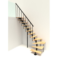 Imagén: Г-образна стълба Comfort Style Turn, стъпала бук - парапет в черен цвят