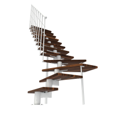 Imagén: Г-образна стълба Comfort TOP Turn, GH 312 см, стъпала от бук в цвят орех, парапет бял