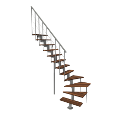 Imagén: Г-образна стълба Comfort TOP Turn, GH 312 см, стъпала от бук в цвят орех, парапет сив