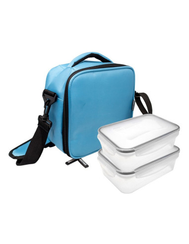 Термоизолираща чанта за храна с две кутии - 500 и 1000 мл. - цвят син