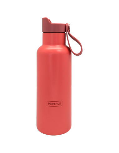 Nerthus Двустенна спортна бутилка с дръжка Click Cap, цвят “КОРАЛ“ - 500 мл.