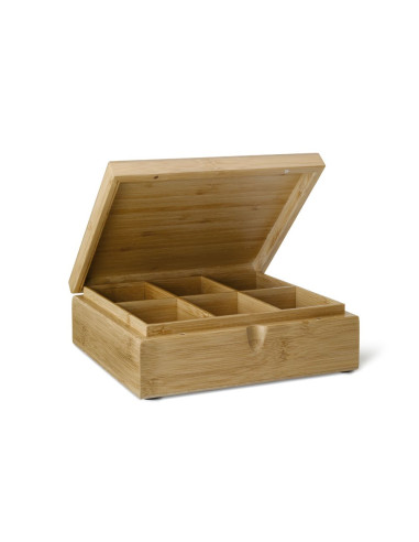 Бамбукова кутия за чай с 6 отделения и дървен капак - BREDEMEIJER