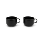Сет от 2 керамични чаши за чай с бамбукови подложки “Umea“ - черни - 250 мл. - BREDEMEIJER