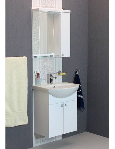 Комплект мебел за баня с умивалник ПМ 55 - 55х64х32 см, PVC, бял, 2 врати