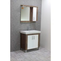 Комплект мебел за баня Приора - PVC шкаф под умивалник, умивалник и огледало с шкаф