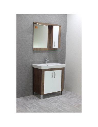 Комплект мебел за баня Приора - PVC шкаф под умивалник, умивалник и огледало с шкаф