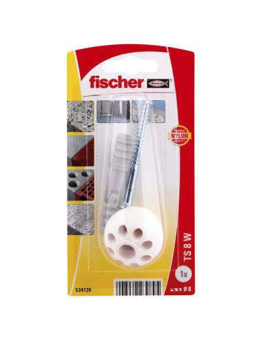 Стопер за врата Fischer Doorstop TS 8W K NV - Ø8 мм, найлон, бял