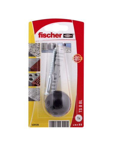 Стопер за врата Fischer Doorstop TS 8 BG K NV - Ø8 мм, найлон, черен