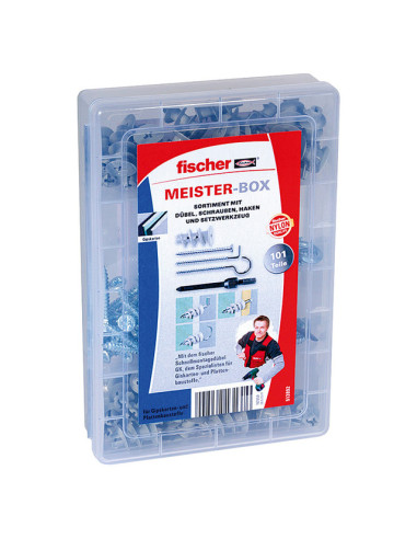 Дюбели за гипсокартон Fischer Meister-Box GK - 101 броя, с куки и винтове