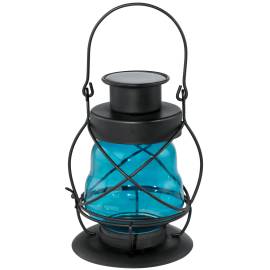 Соларна лампа - градински фенер, синьо стъкло