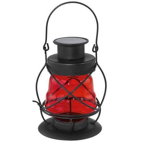 Соларна лампа - градински фенер, червено стъкло