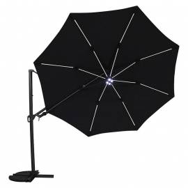 Градински чадър - здрава конструкция, 3.5 м, с вградено LED осветление, черен